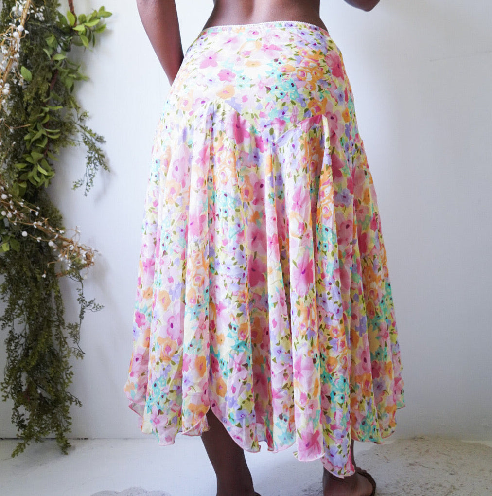 Y2K Spring Watercolor Floral Midi Skirt
