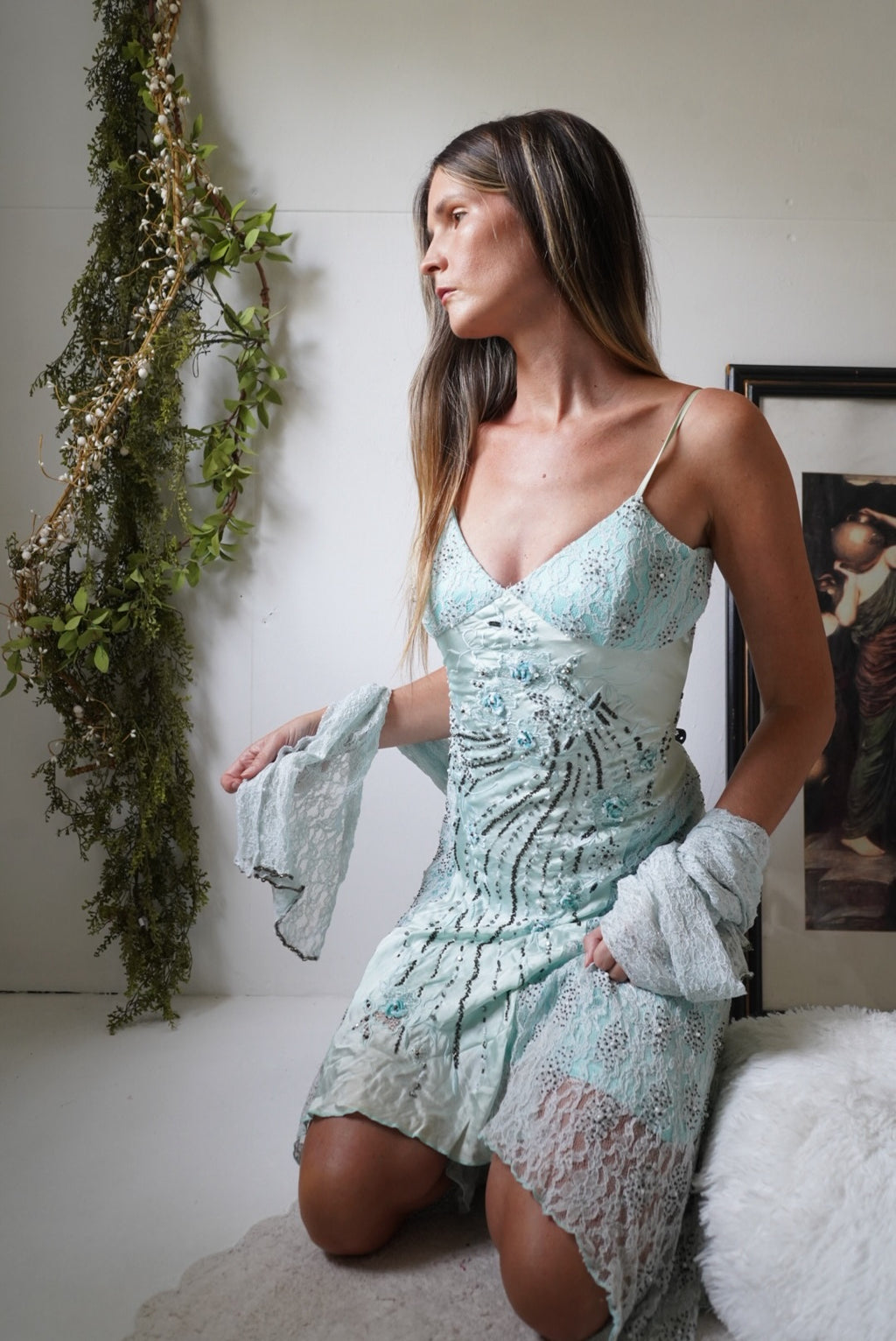 Icy Blue Charmeuse Midi Dress