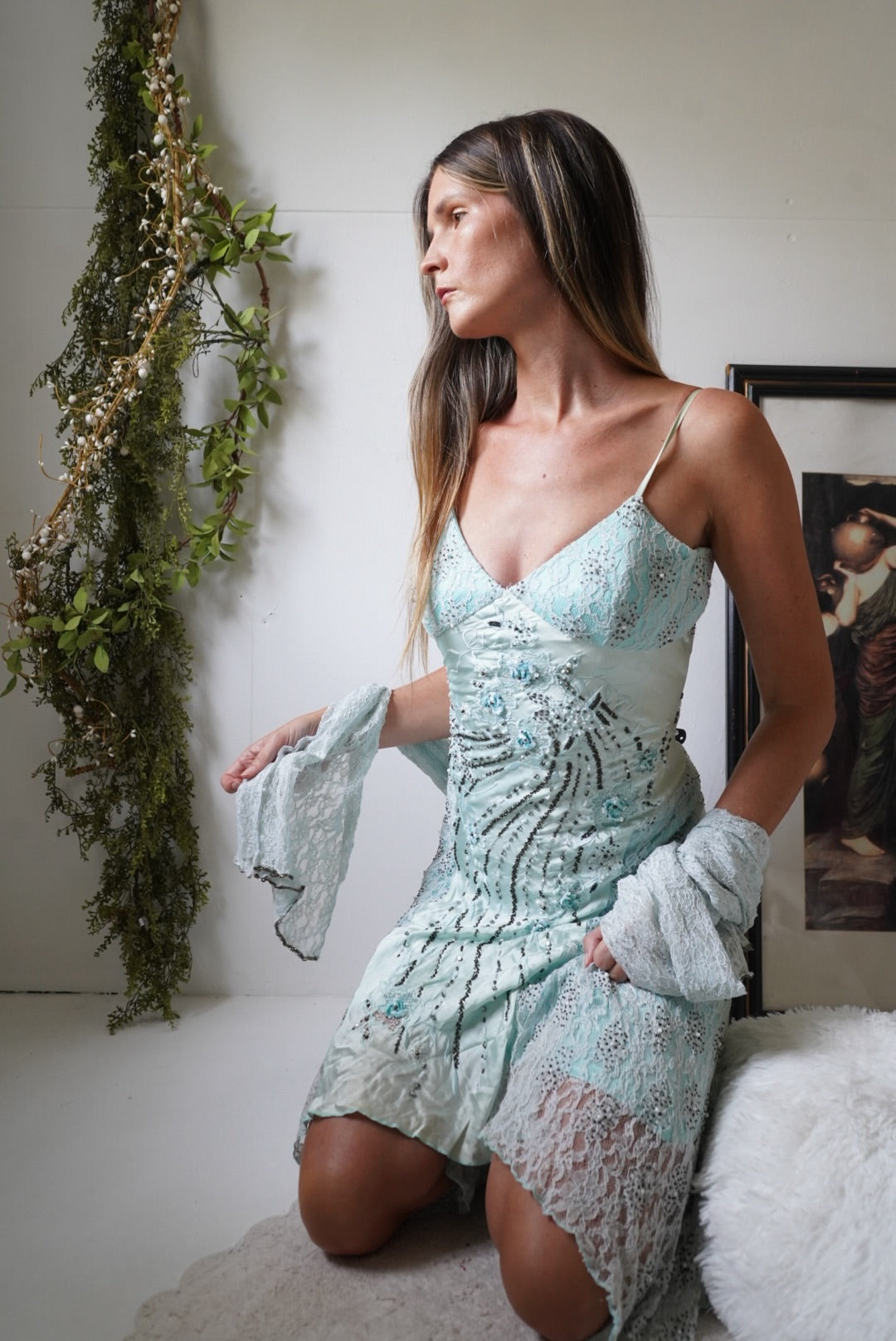 Icy Blue Charmeuse Midi Dress