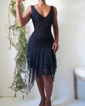 Y2K Black Swiss Dot Lace Fairy Hem Dress
