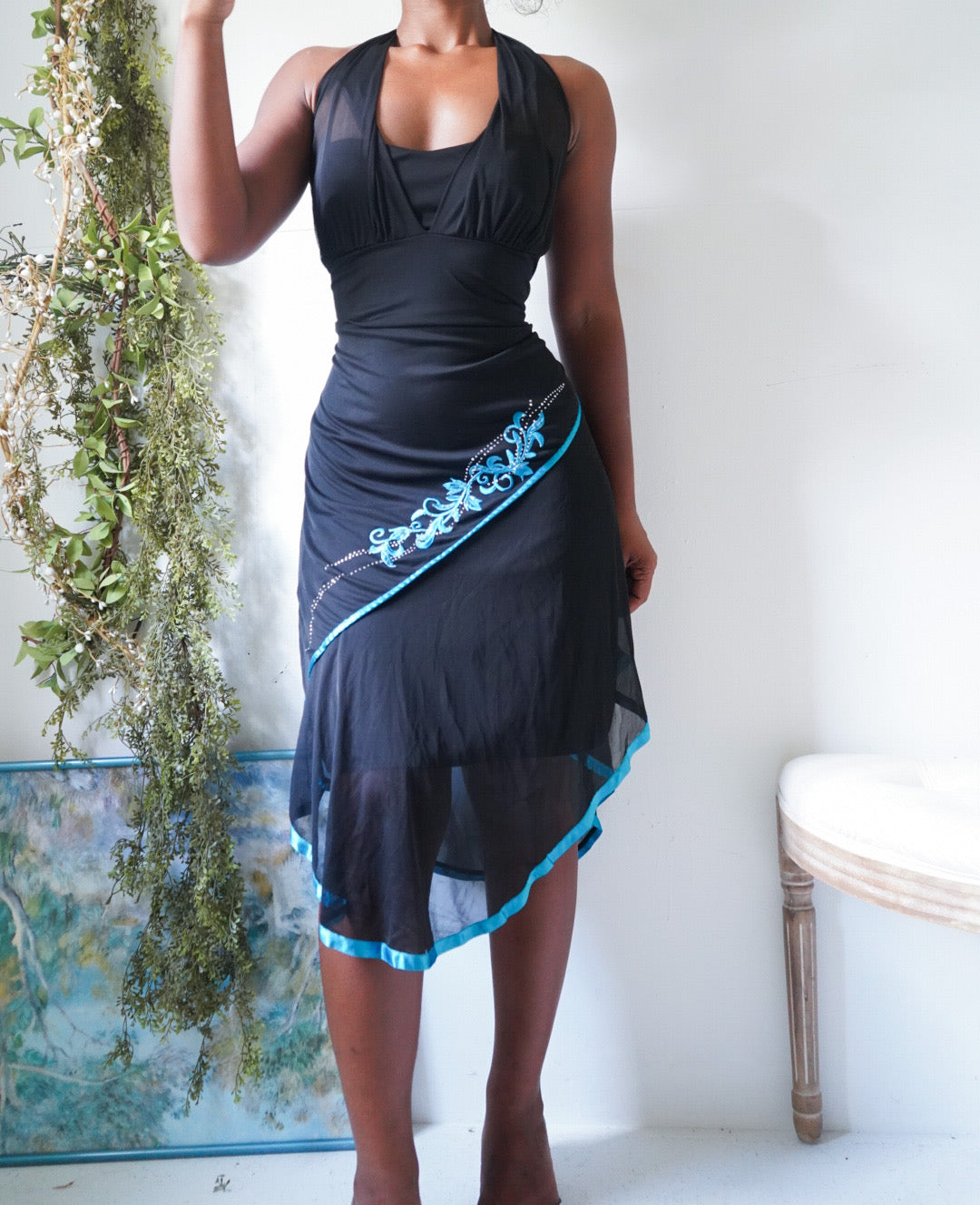 Y2K Halter Dress with Turquoise Details