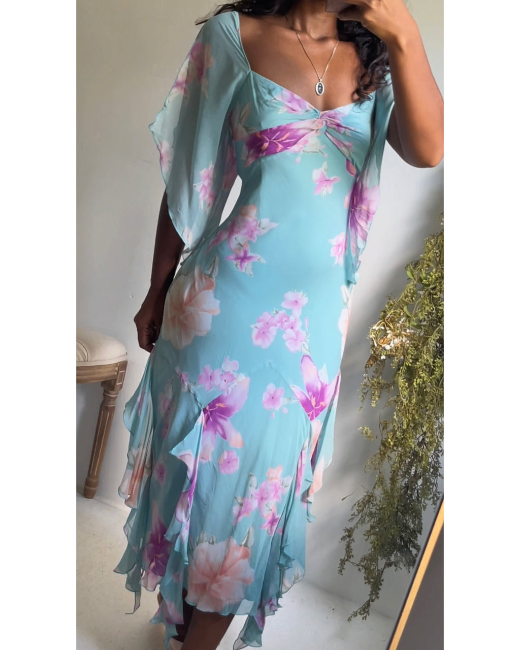 Rare Y2K Watercolor Floral Silk Fairy Dress