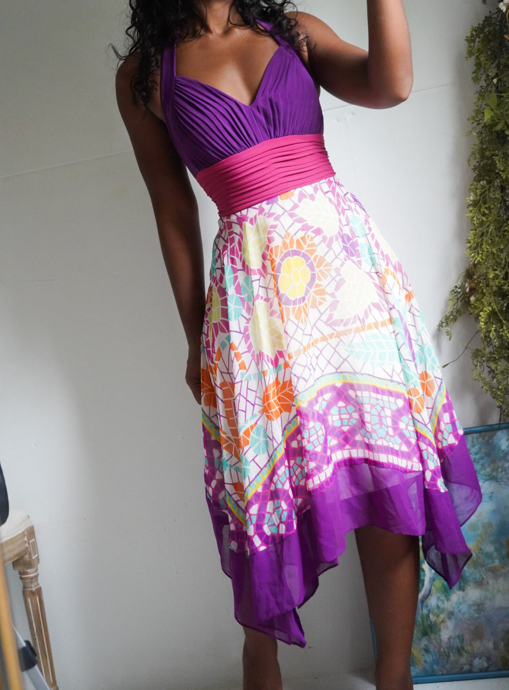 Y2K Hanky Hem Halter Boho Dress