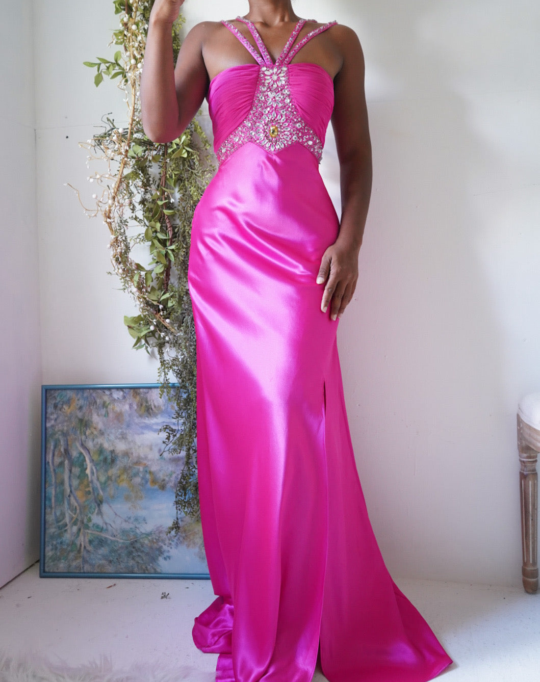 Y2K Hot Pink Satin Gown