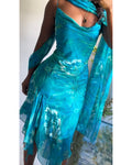 Vintage Y2K Teal Burnout Silk Dress with Scarf