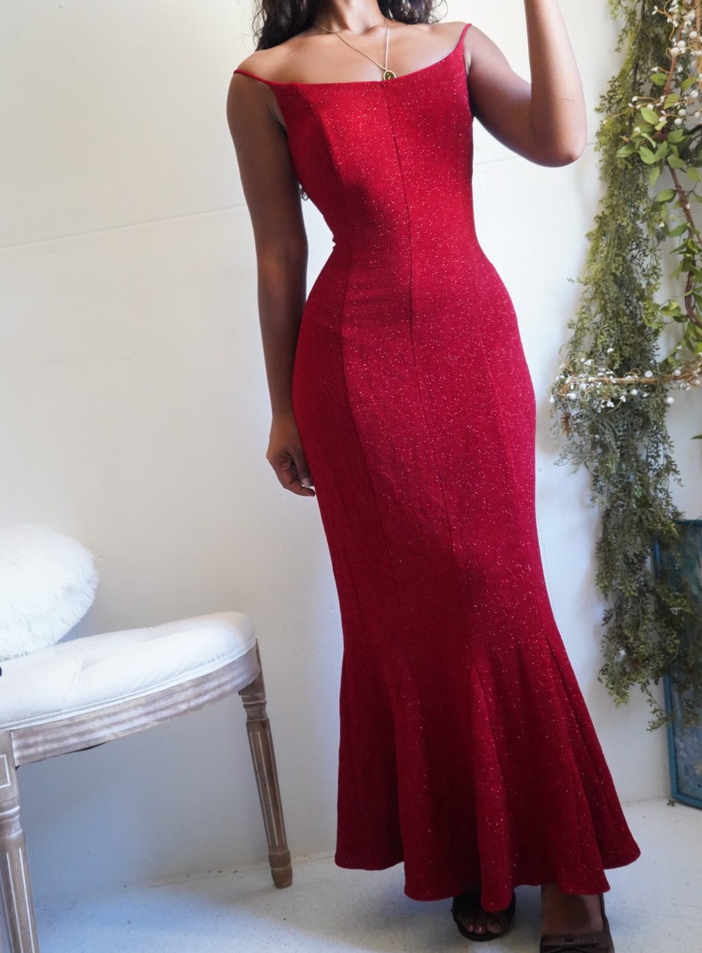 Y2K Red Slinky Glitter Gown
