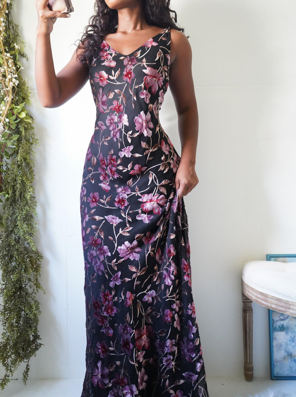 Vintage Y2K Burnout Velvet Floral Gown
