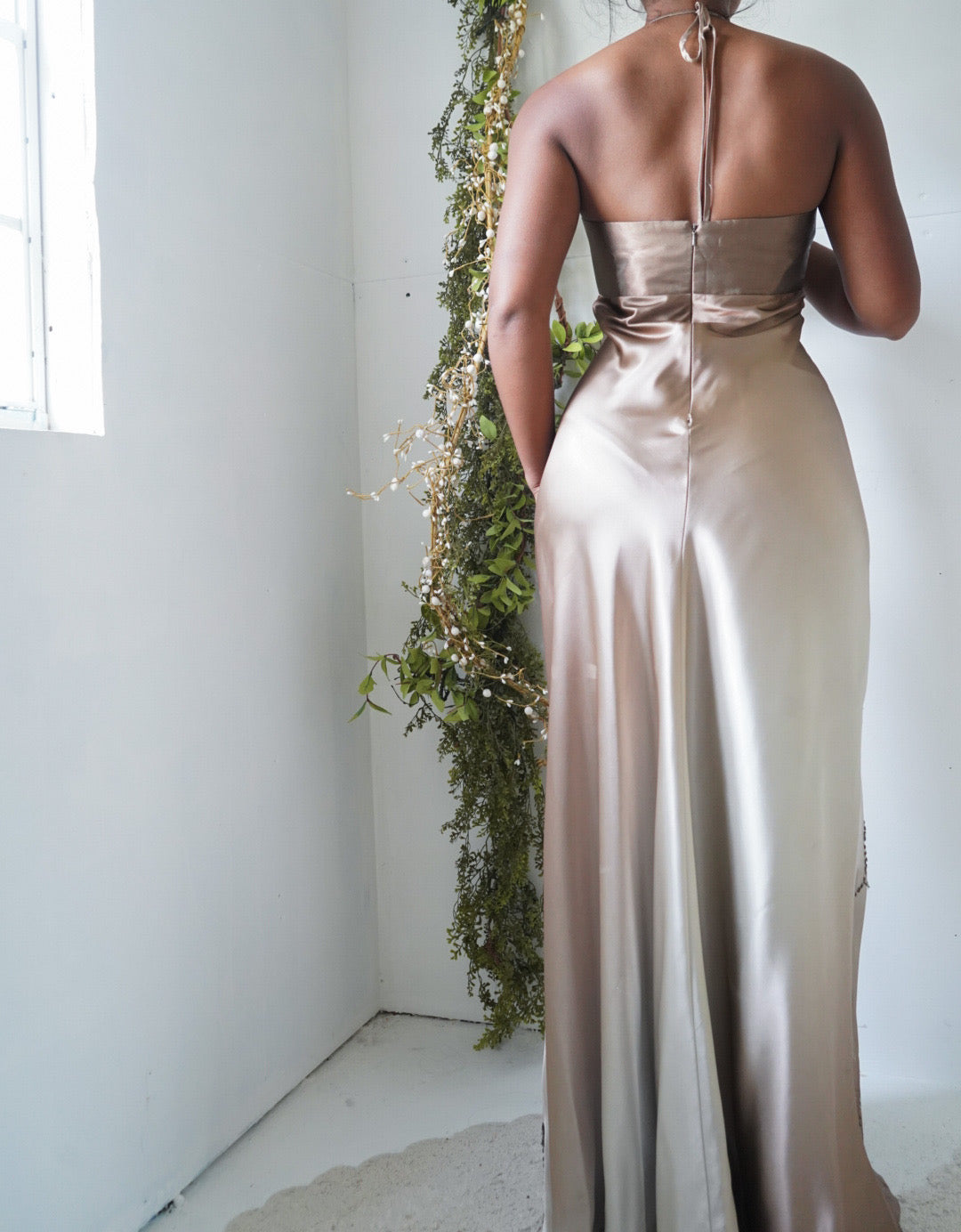 Rare Vintage Y2K Tan/Beige Halter Ombre Beaded Gown