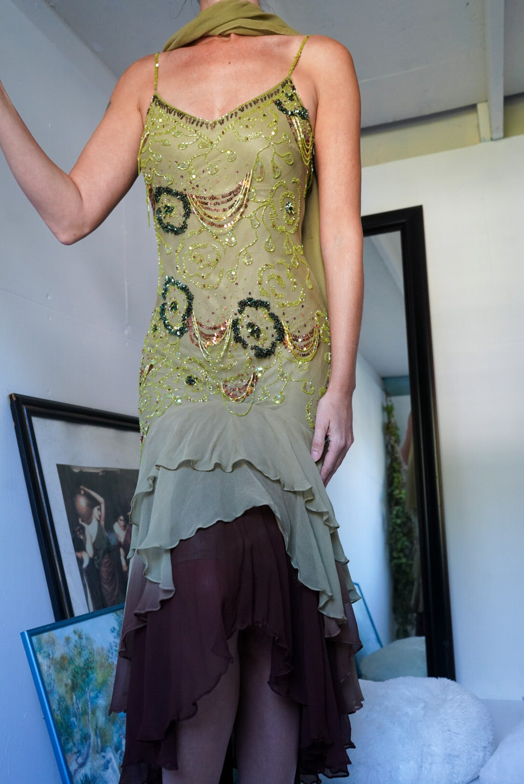 Beaded Silk Forest Fairy Dress with Sash (Pre-Order)