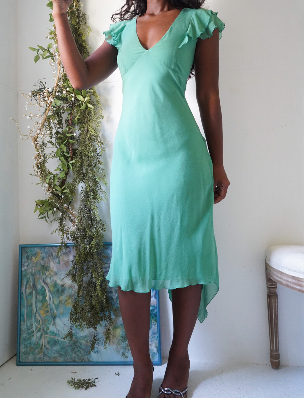 Y2K Dainty Green Silk Dress