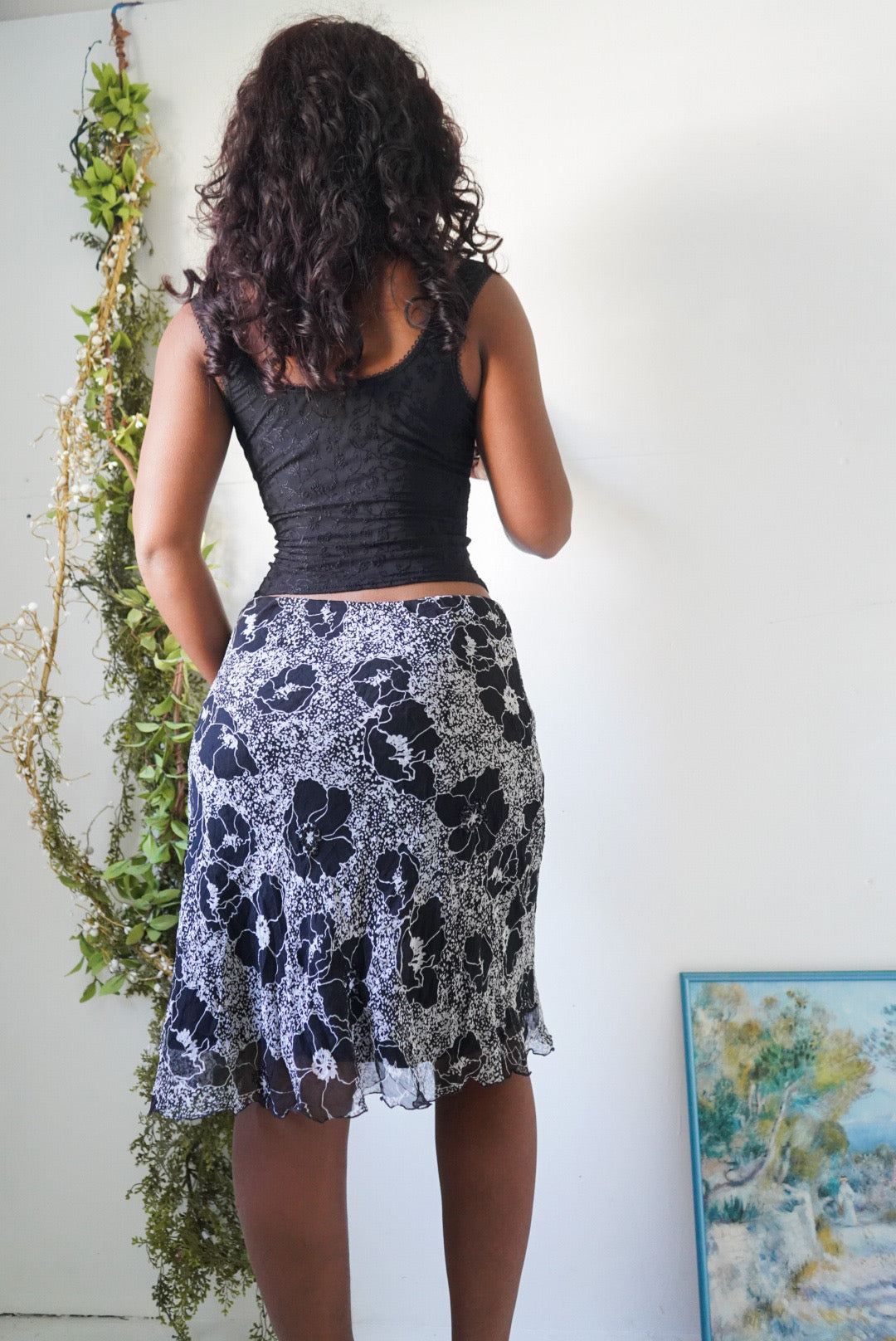 Y2K Monochrome Silk Beaded Skirt