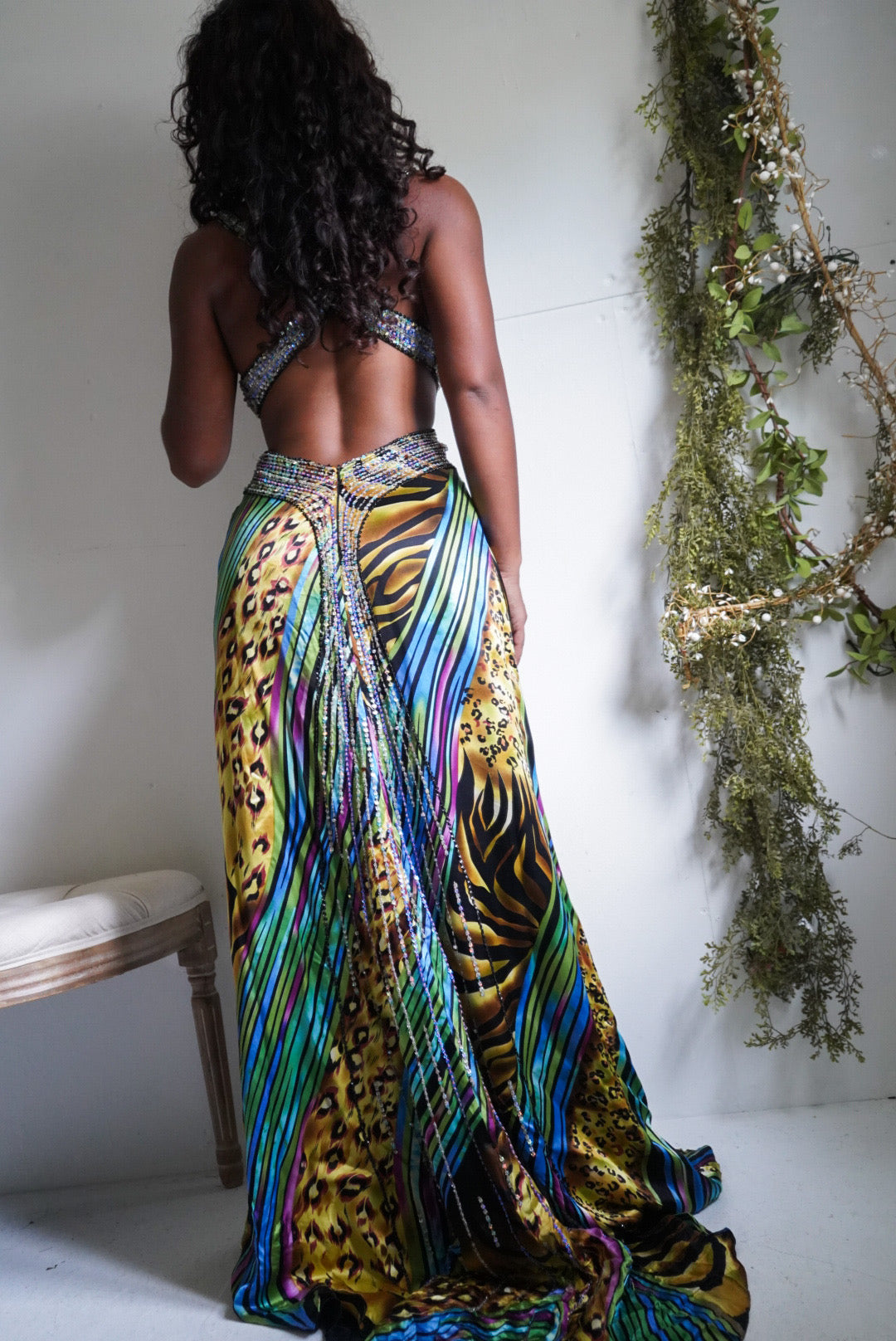 Rare Y2K Rainbow Abstract Animal Print Low Back Gown