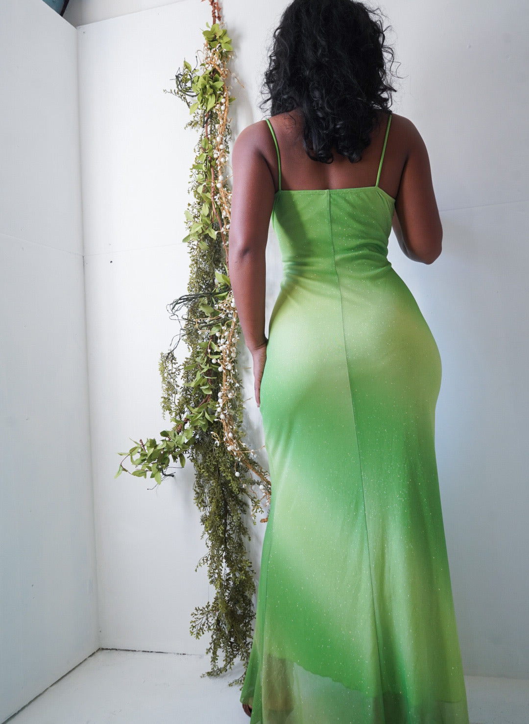 Y2K Fairy Lime Green Gradient Sparkle Dress