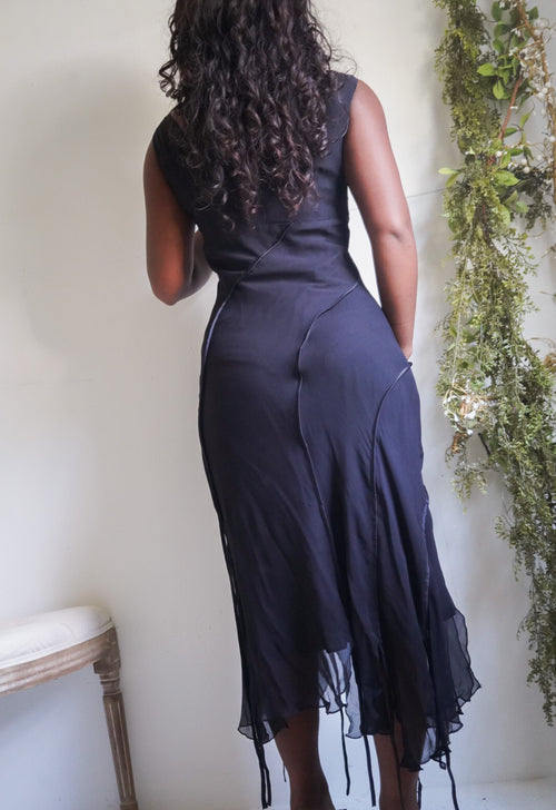 Y2K Fairy Hem Staple Silk Black Dress