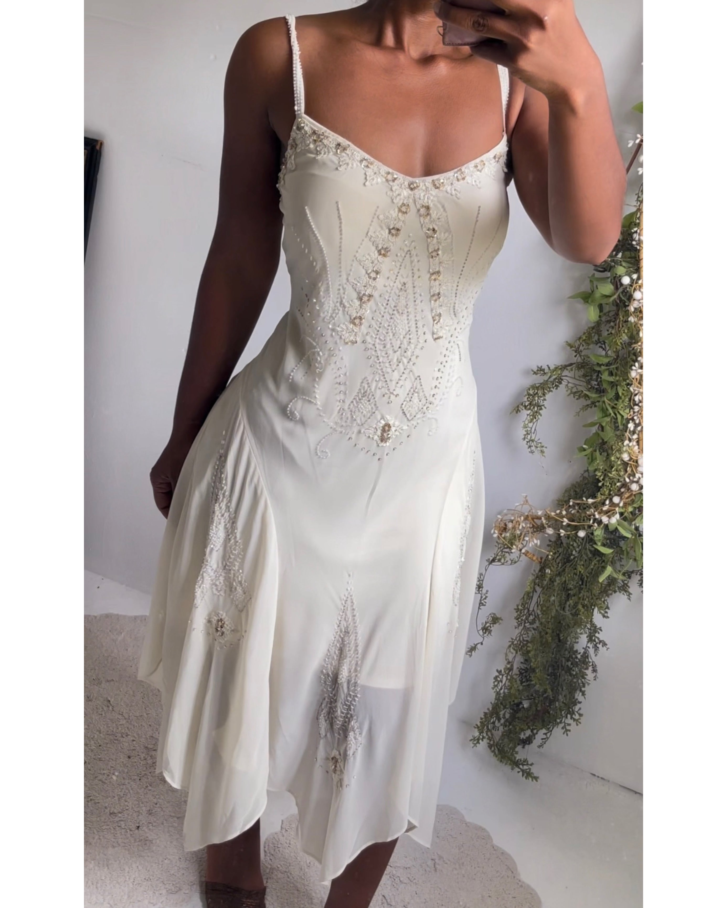 Y2K Cream Beaded Fairy Dress