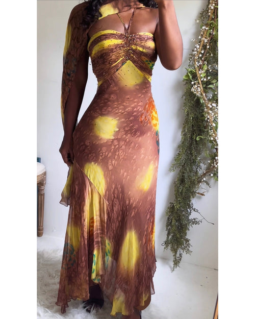 Rare Vintage Y2K Brown Abstract Silk Fairy Gown