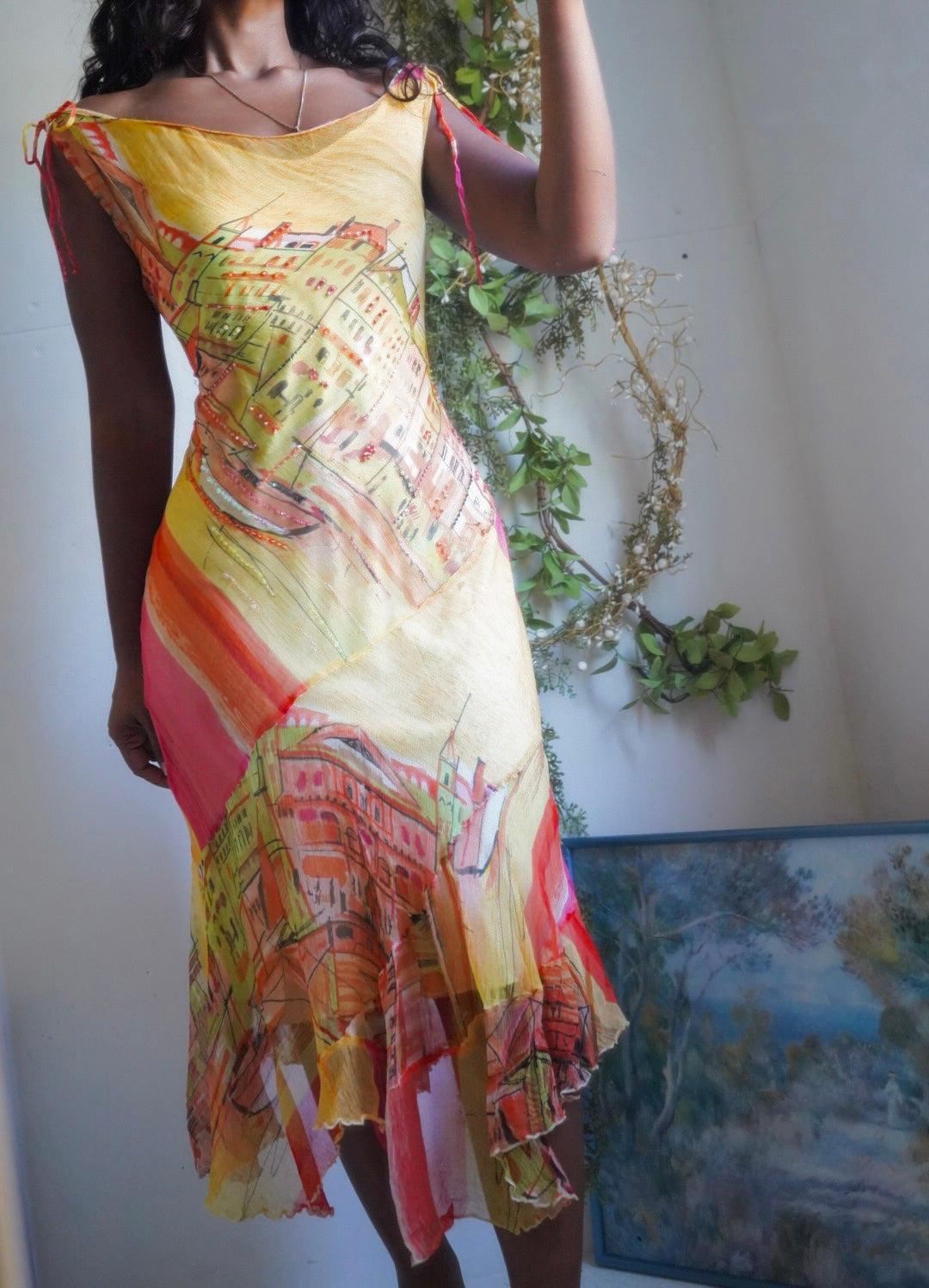 Rare Vintage Y2K Rene Derhy Fairy Cityscape Dress