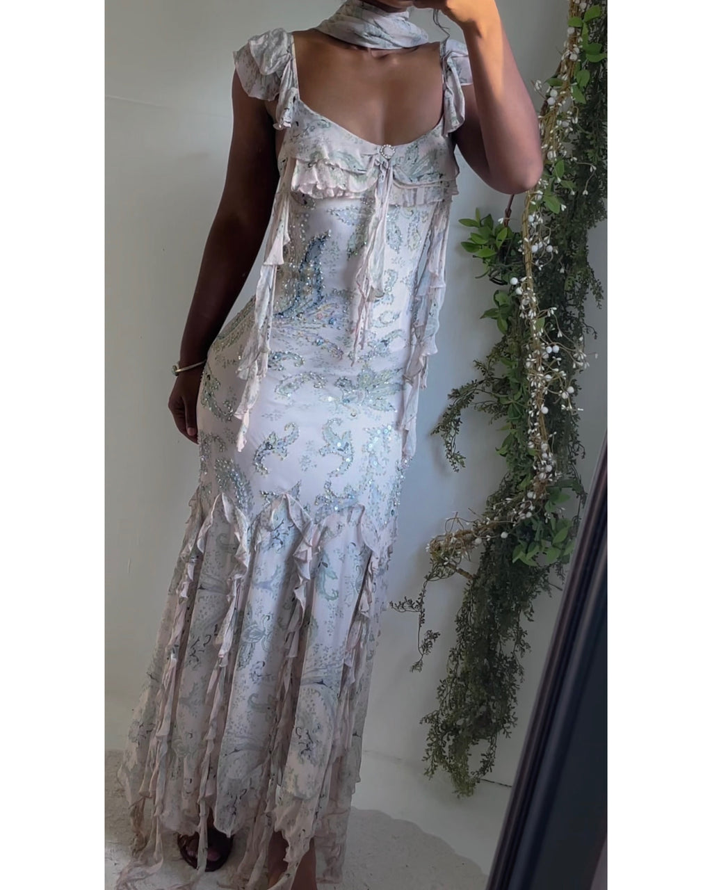 Rare Vintage Y2K Paisley Silk Beaded Diane Freis Gown