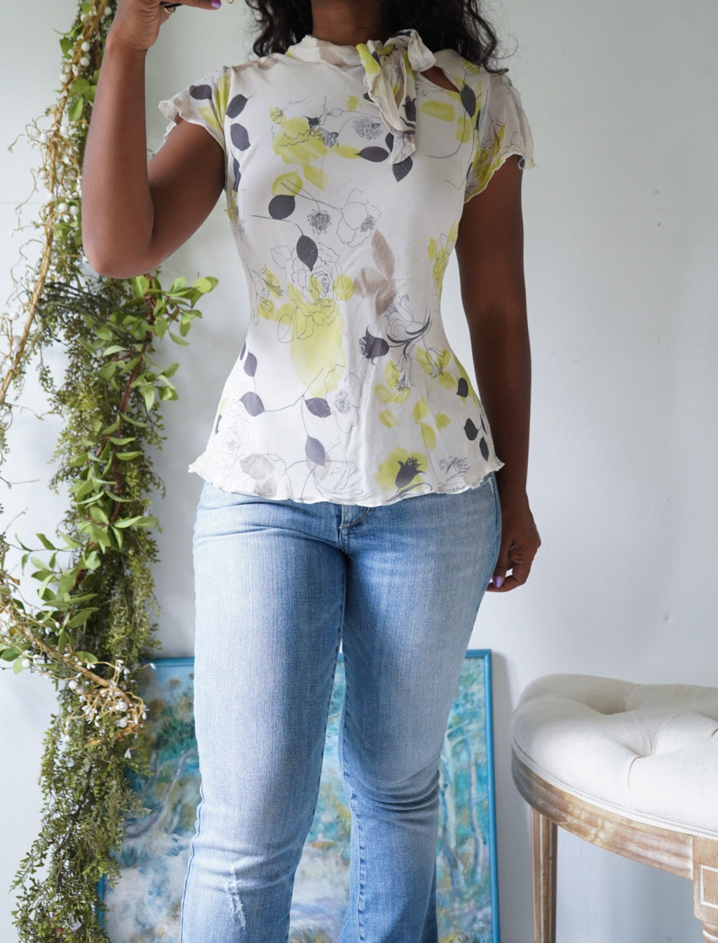 Y2K Silk Tie Neck Blouse