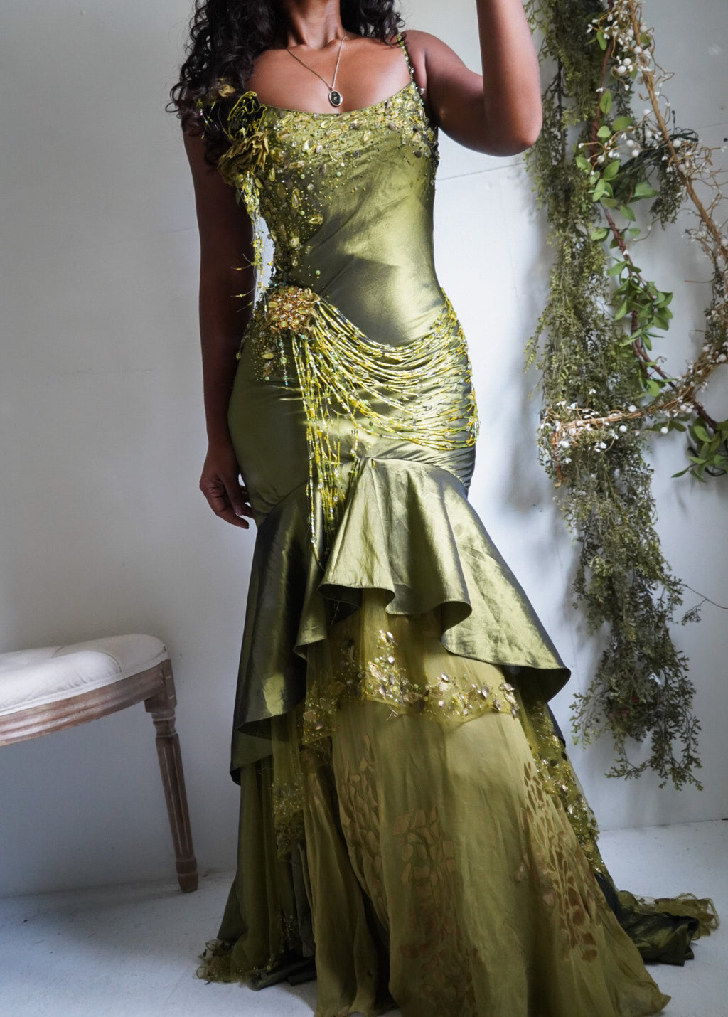 Rare Vintage Iridescent Green Fairy Gown