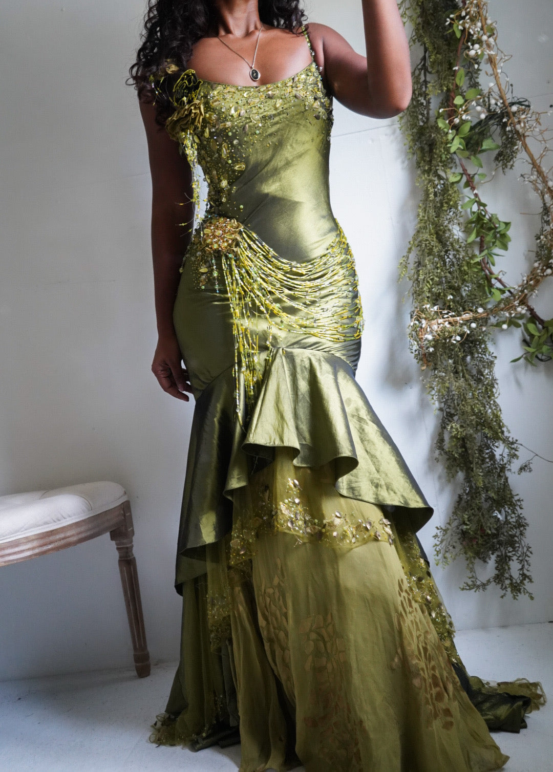 Rare Vintage Iridescent Green Fairy Gown