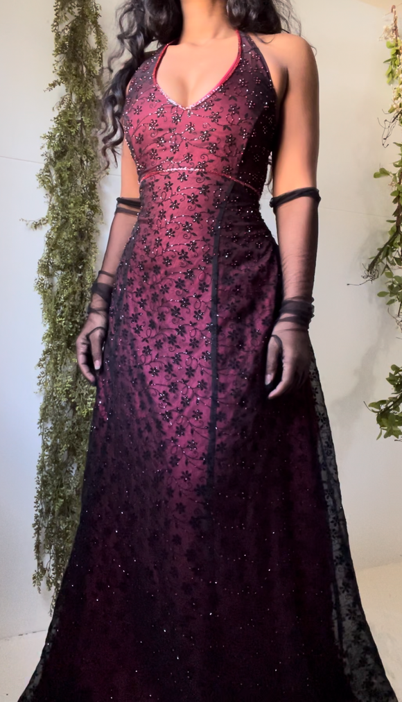 Vintage 90’s Fuchsia Layered Gown (M)