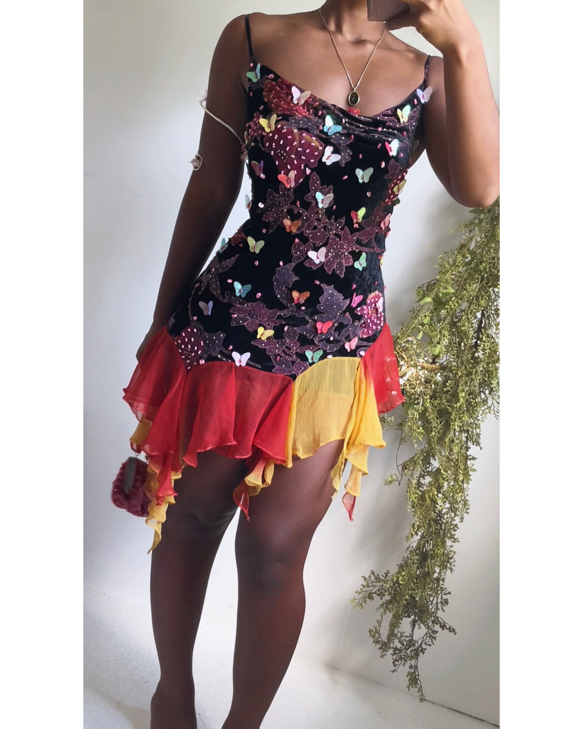 Y2K Reworked Handmade Velvet Fairy Mini Dress