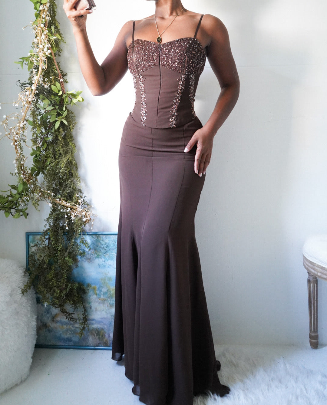 Vintage Y2K Chocolate Corset 2 Piece Set