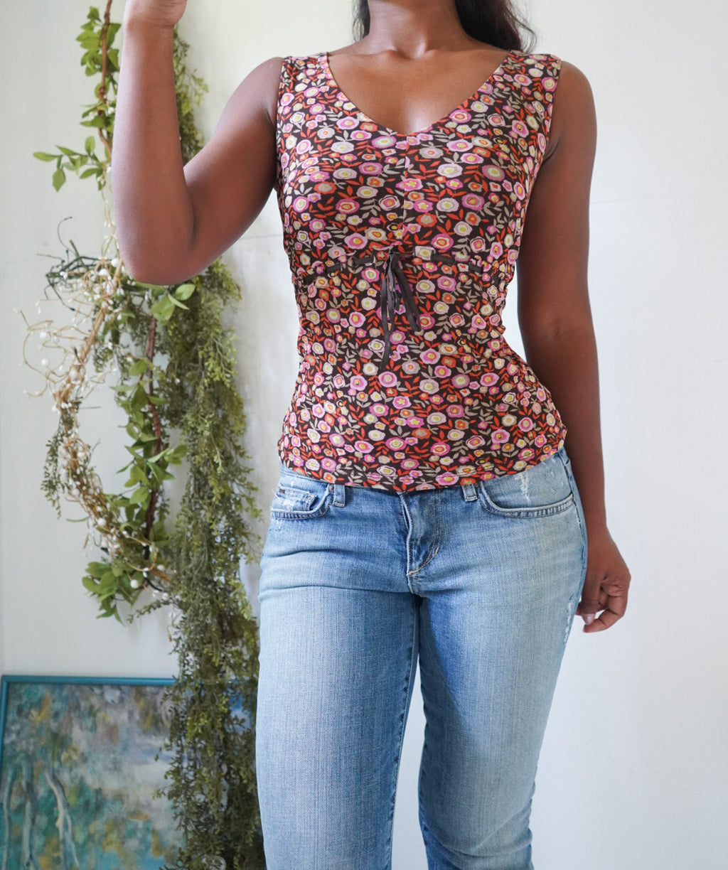 Y2K Ditsy Floral Mesh Tank