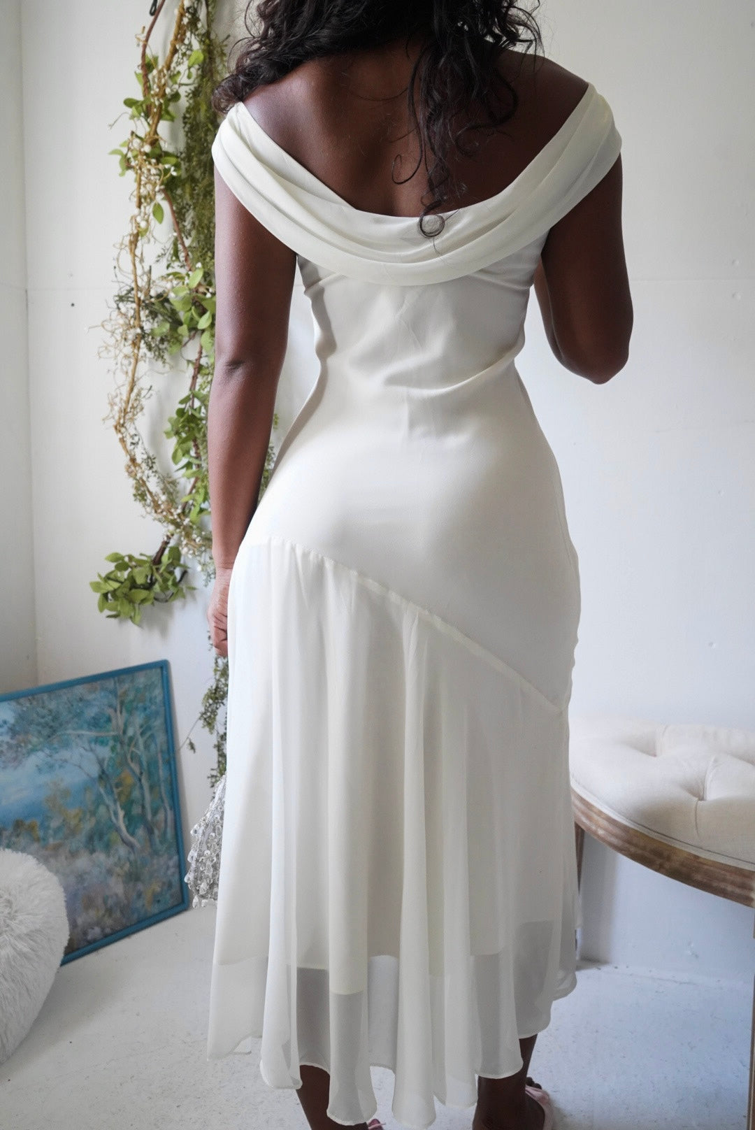 Y2K Ivory Cowl Neck Fairy Dress