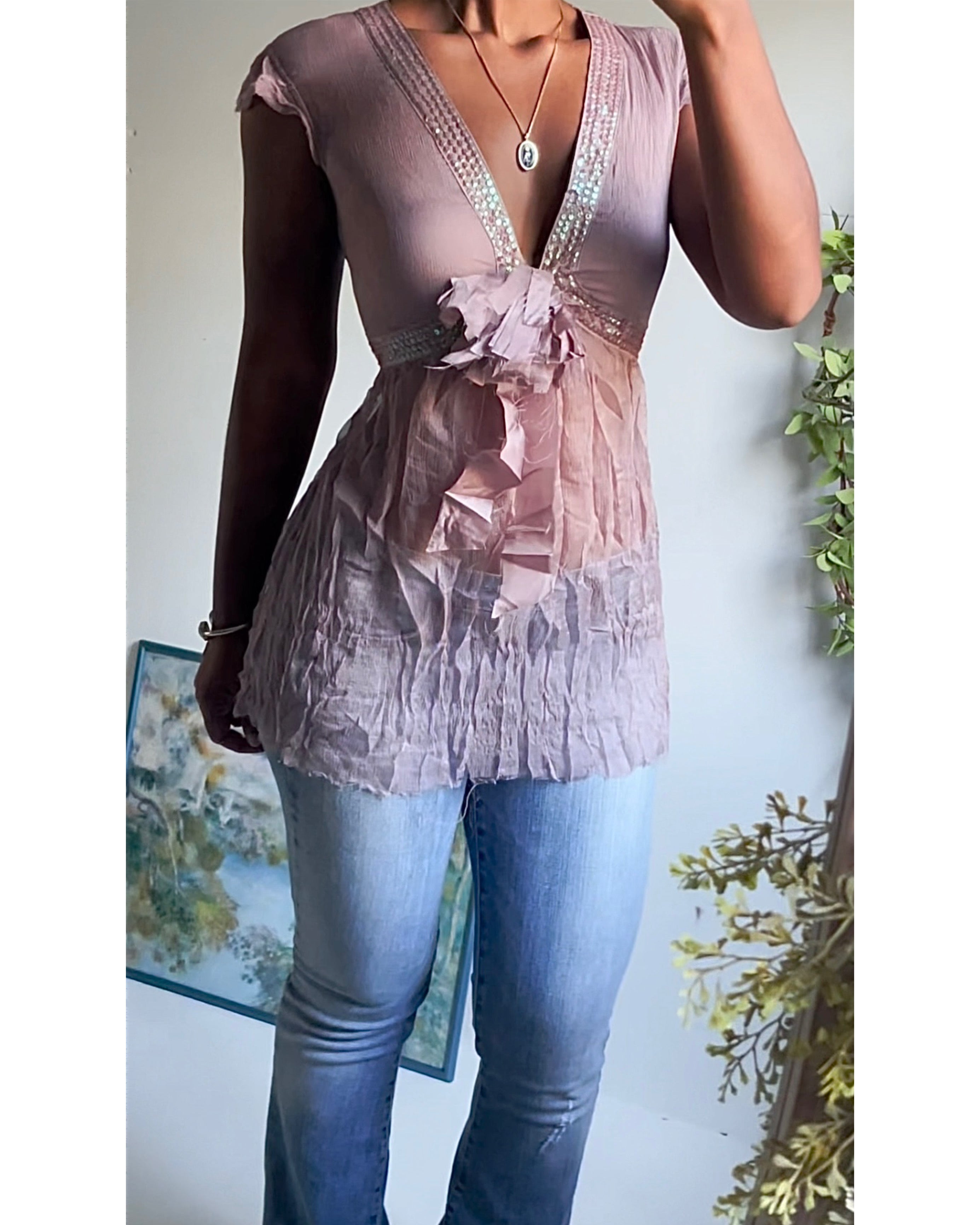 Lilac Crinkle Silk Sequin Fairy Cami