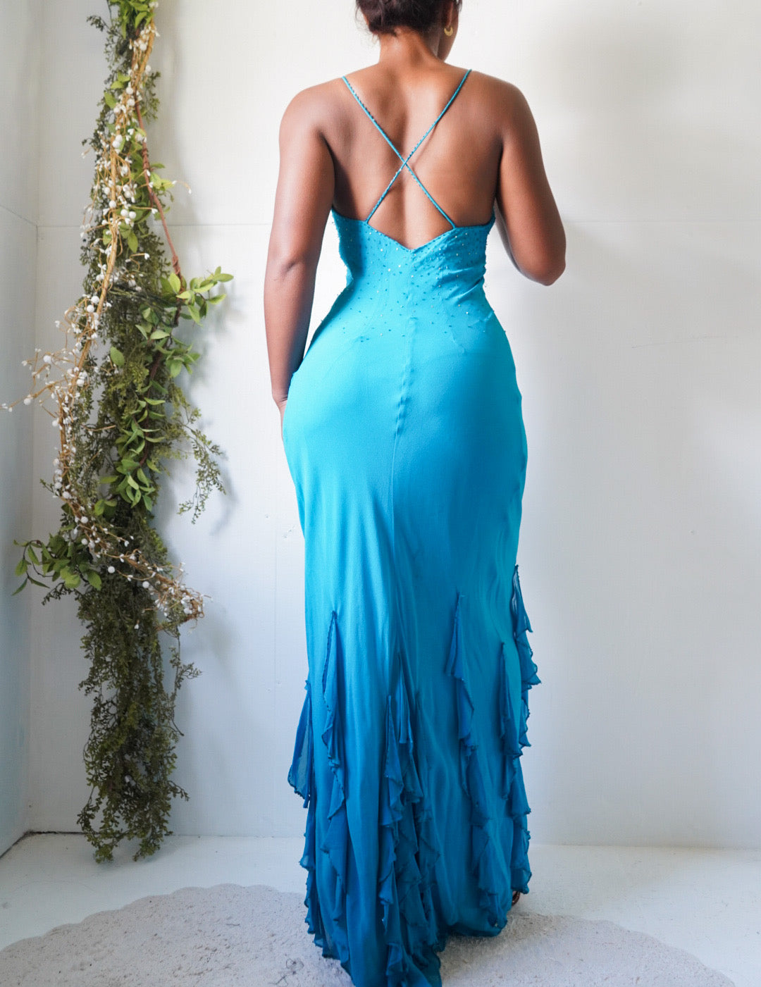 Vintage Y2K Deep Turquoise Silk Gown