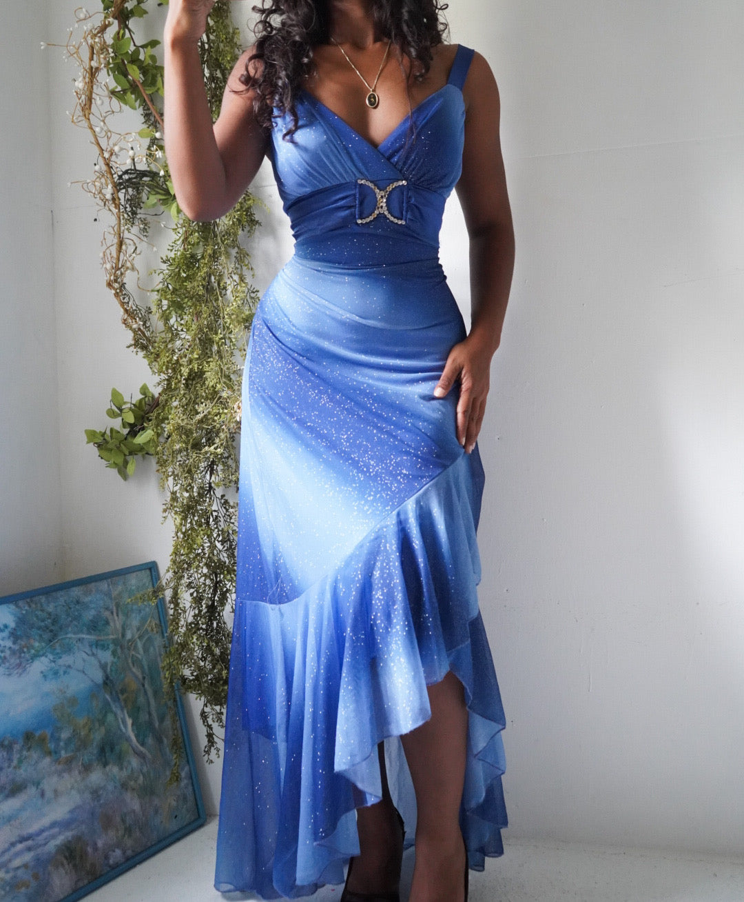 Y2K Glitter Gradient High Low Hem Dress