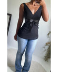 Vintage Y2K Black Bow Detail Mesh Top