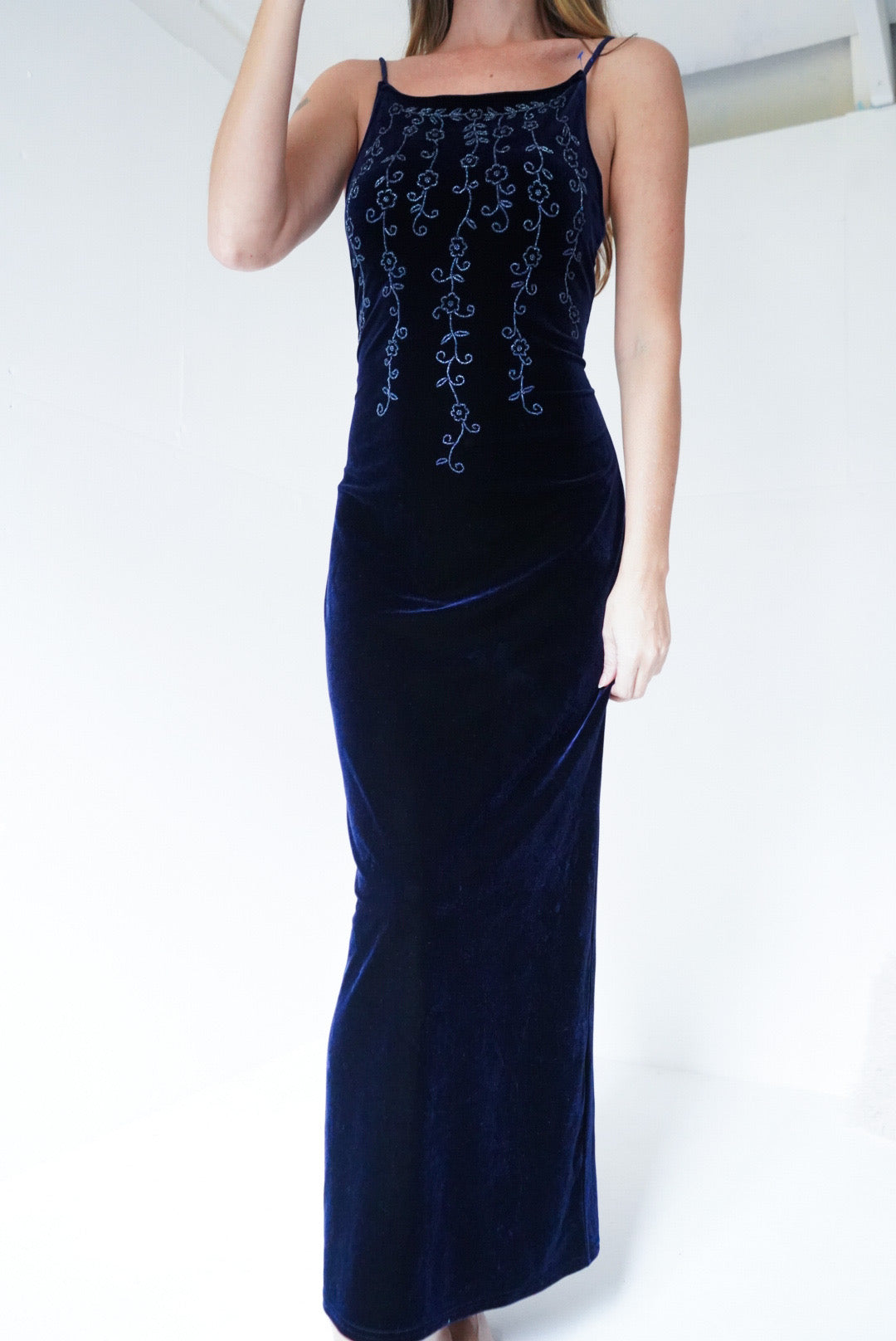 Navy Blue Velvet Vintage 90’s Gown