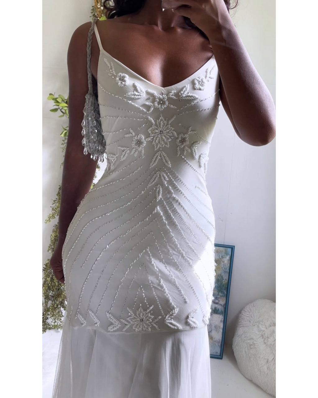 Vintage Y2K Beaded Ivory Silk Gown