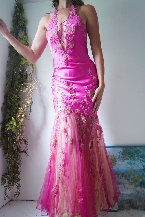 Rare Vintage Y2K Pink Lace Up Fairy Gown