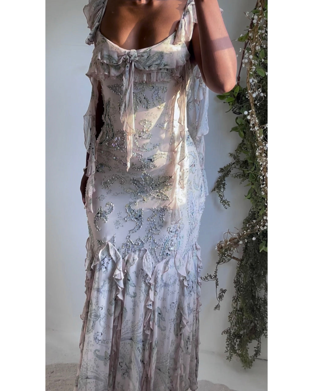 Rare Vintage Y2K Paisley Silk Beaded Diane Freis Gown