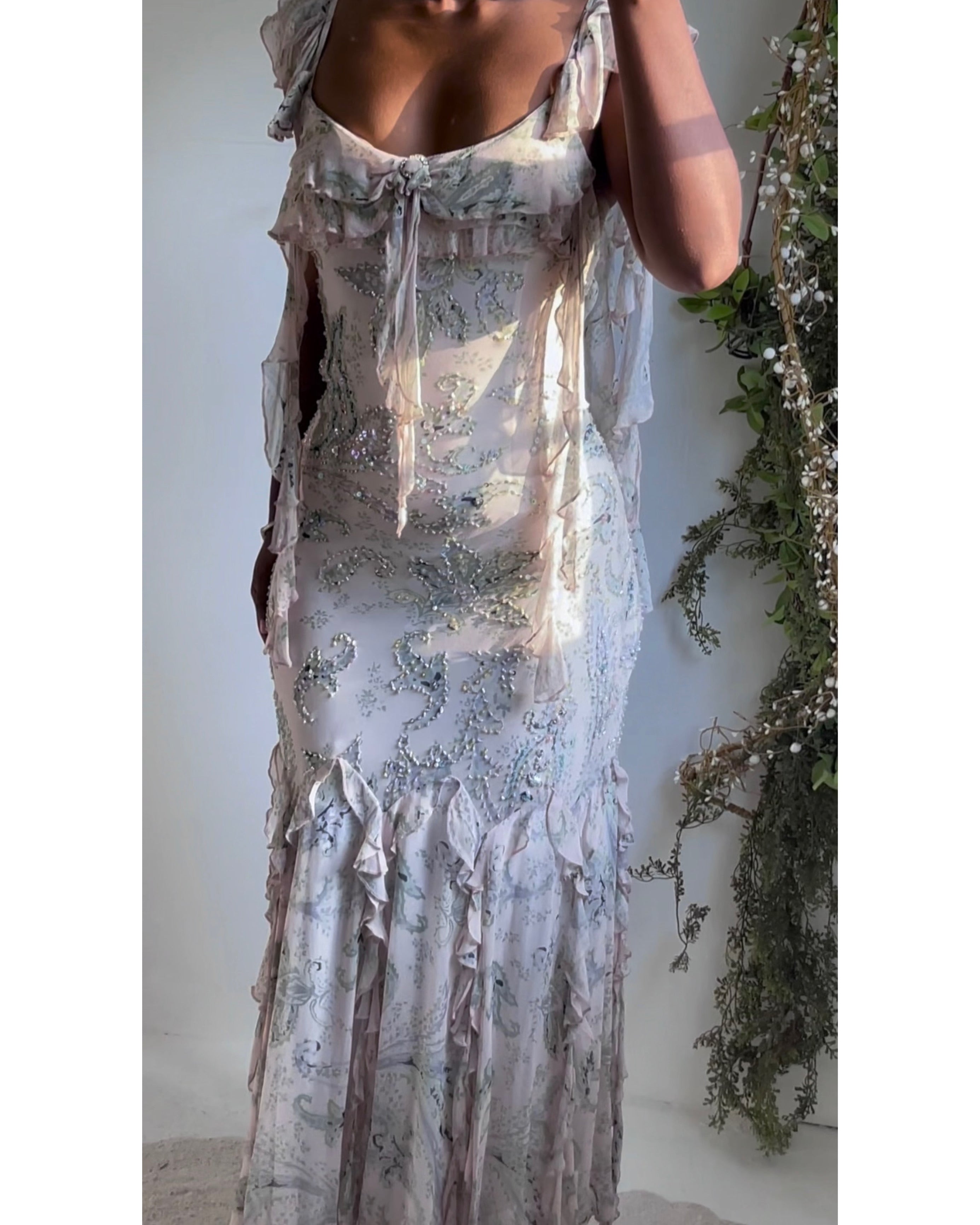 Rare Vintage Y2K Paisley Silk Beaded Diane Freis Gown