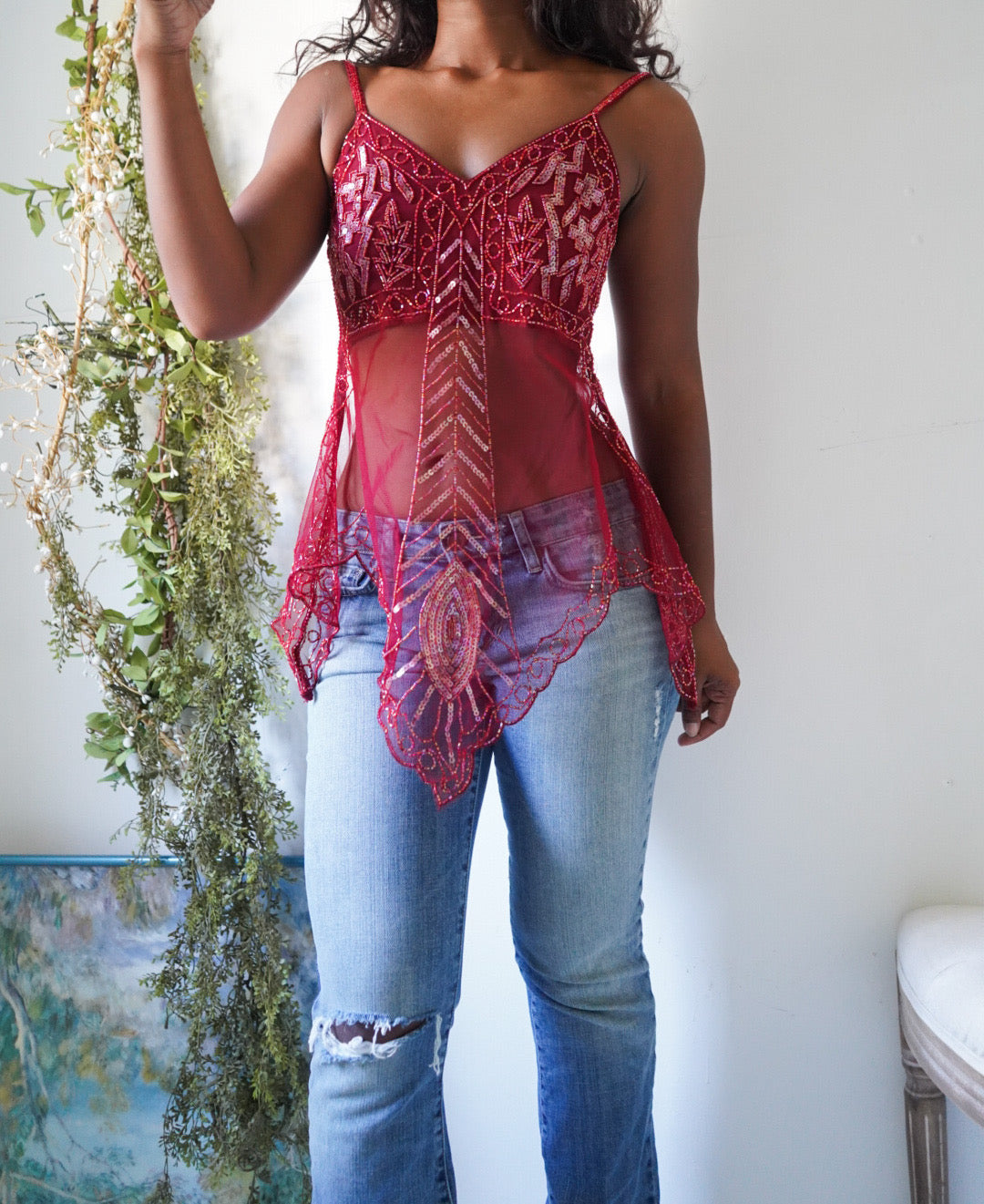 Handmade Beaded Red Fairy Top