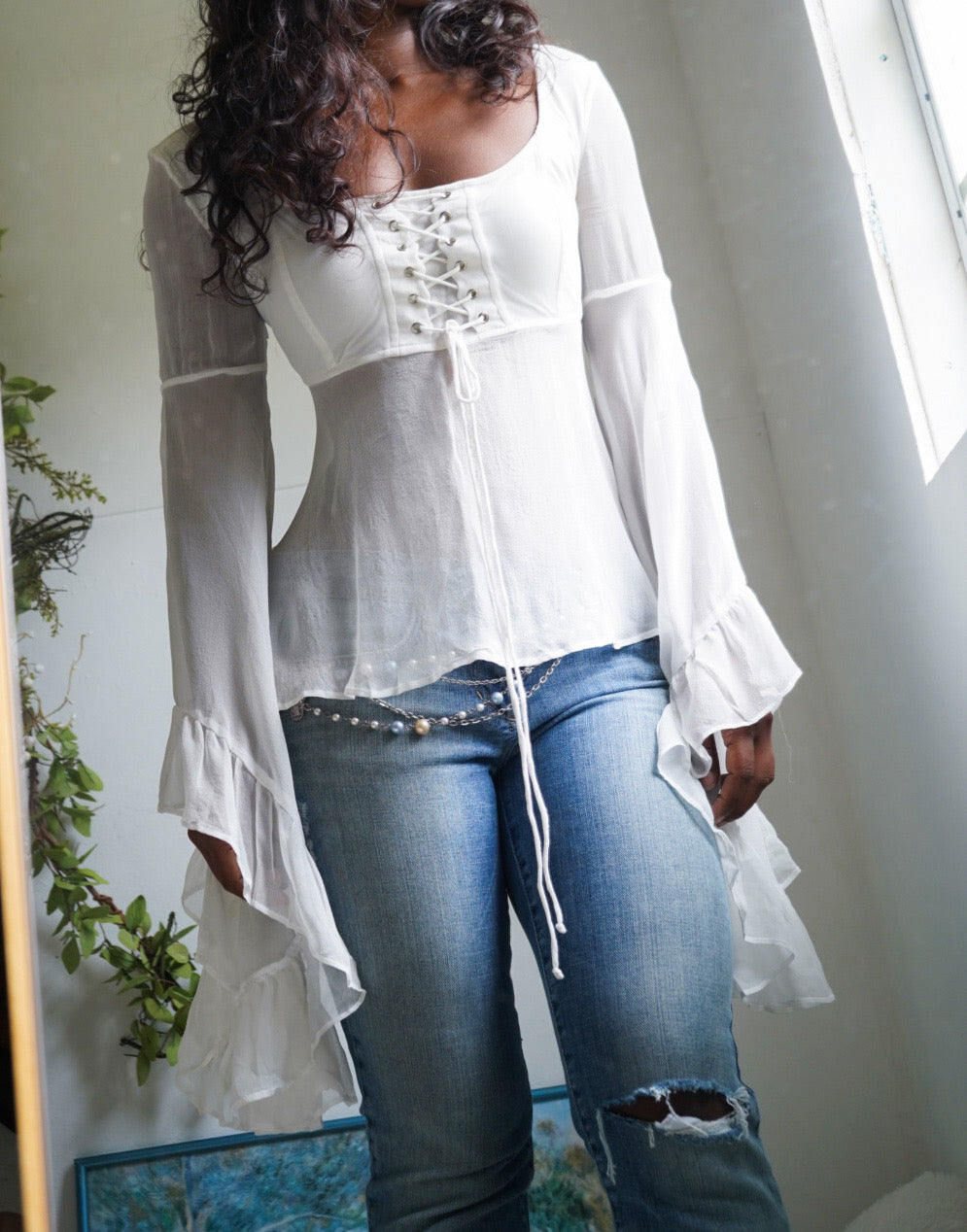 White Chiffon Angel Sleeve Top (Made to Order)