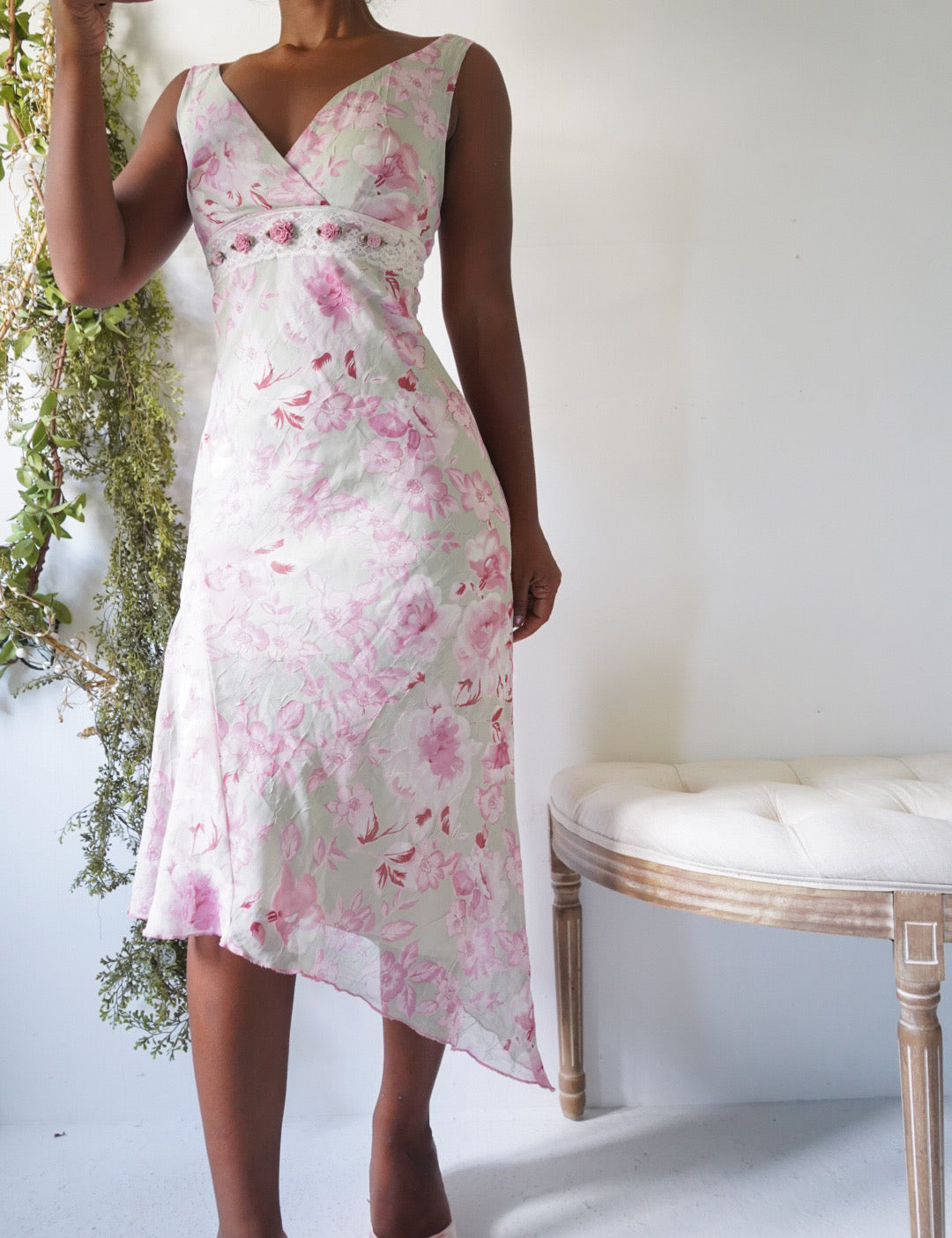 Y2K Romantic Floral Crossover Neckline Dress