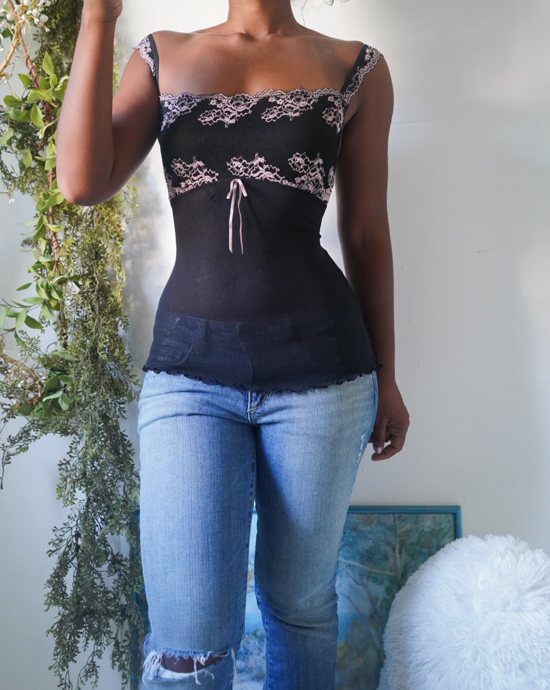 Rare Y2K Black Mesh Coquette Cami