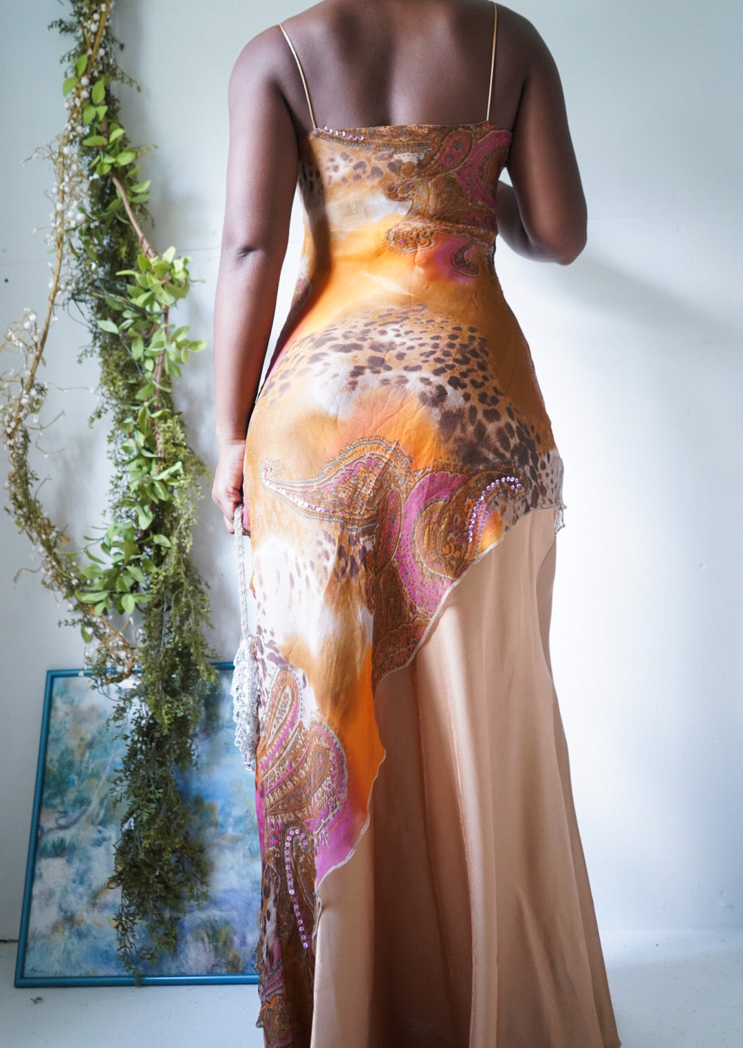 Vintage Y2K Ombre Brown Beaded Split Front Gown