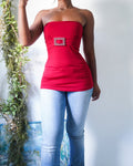 Vintage Y2K Red Buckle Detail Strapless Top