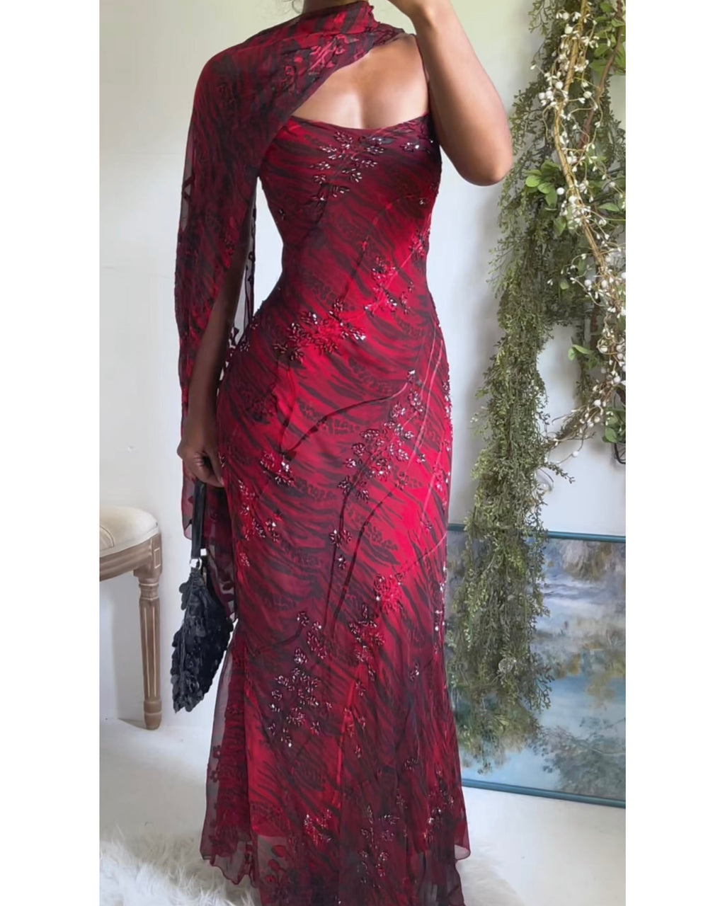 Rare Y2K Beaded Devore Silk Animal Print Gown