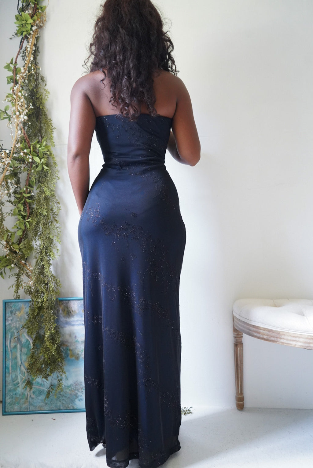 Vintage Y2K Blue and Black Layered Strapless Gown