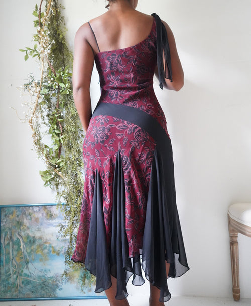 Y2K Silk Rare Maroon and Black Midi Dress