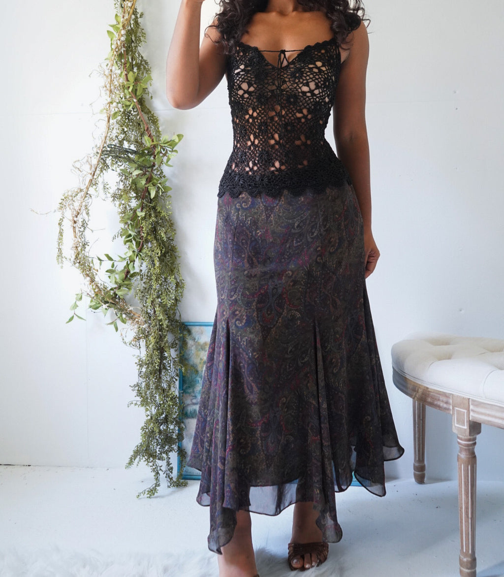 Y2K Dark Paisley Fairy Hem Skirt