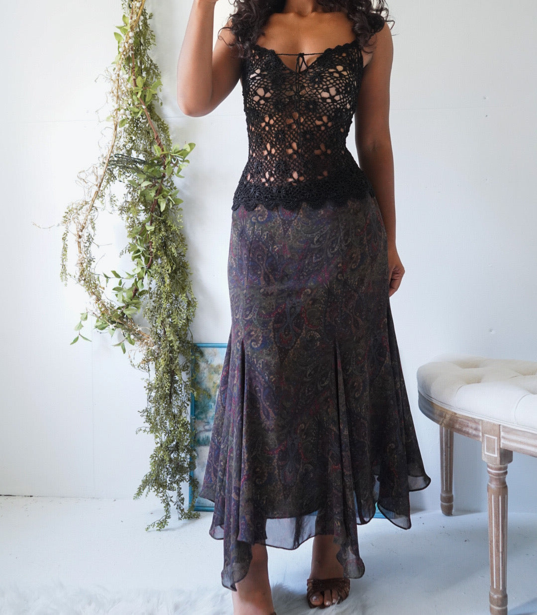 Y2K Dark Paisley Fairy Hem Skirt